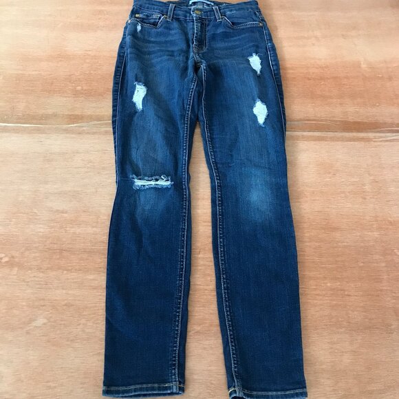 7 for All Mankind Blair Ankle Skinny Jeans Women 25 Blue Distressed Mid Rise - Picture 1 of 14